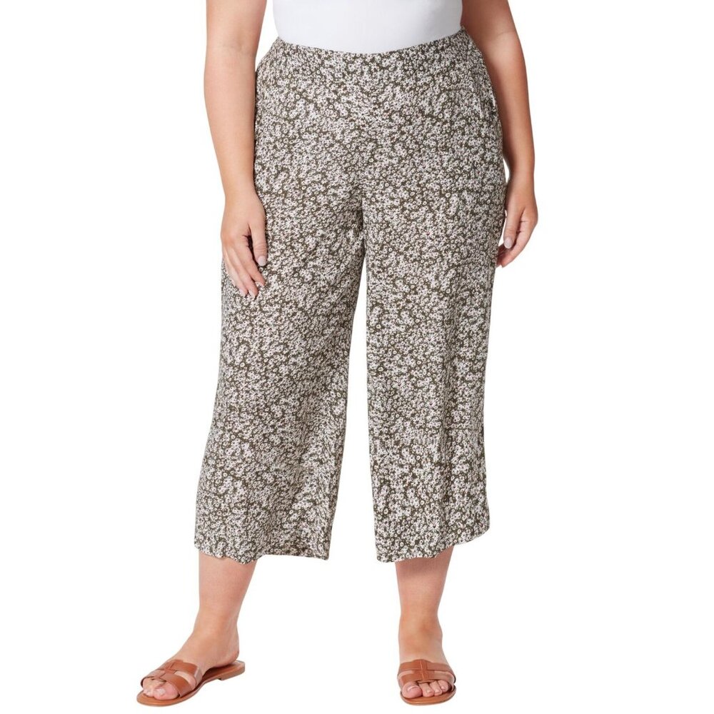 NWT Jessica Simpson Plus Size Imogen Wide-Leg Soft Pants Daisy Meadow Green 1X